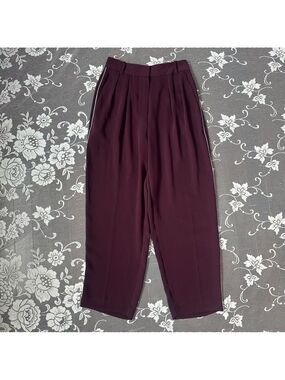 Aritzia Babaton Modesto Pant in Burgundy With White Stripe Sz 0